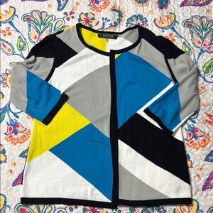 KASPER Color Block Open Front Cardigan Size: M